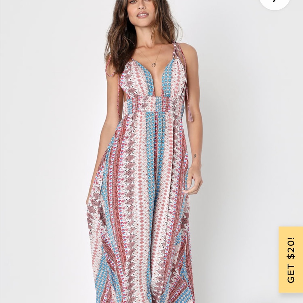 Lulu's Bohemian Print Maxi Dress in Blue, Pink & Brown